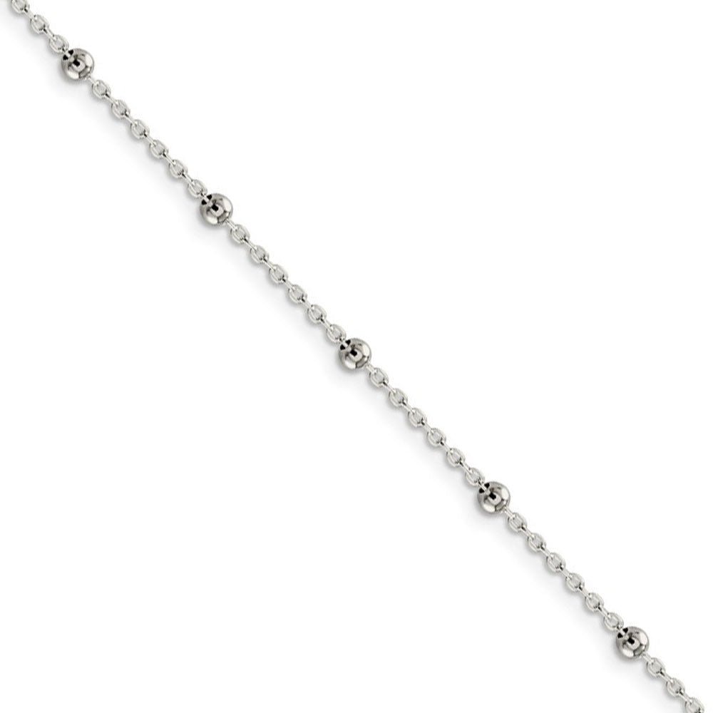 1.3mm, Sterling Silver Beaded Cable Chain Necklace