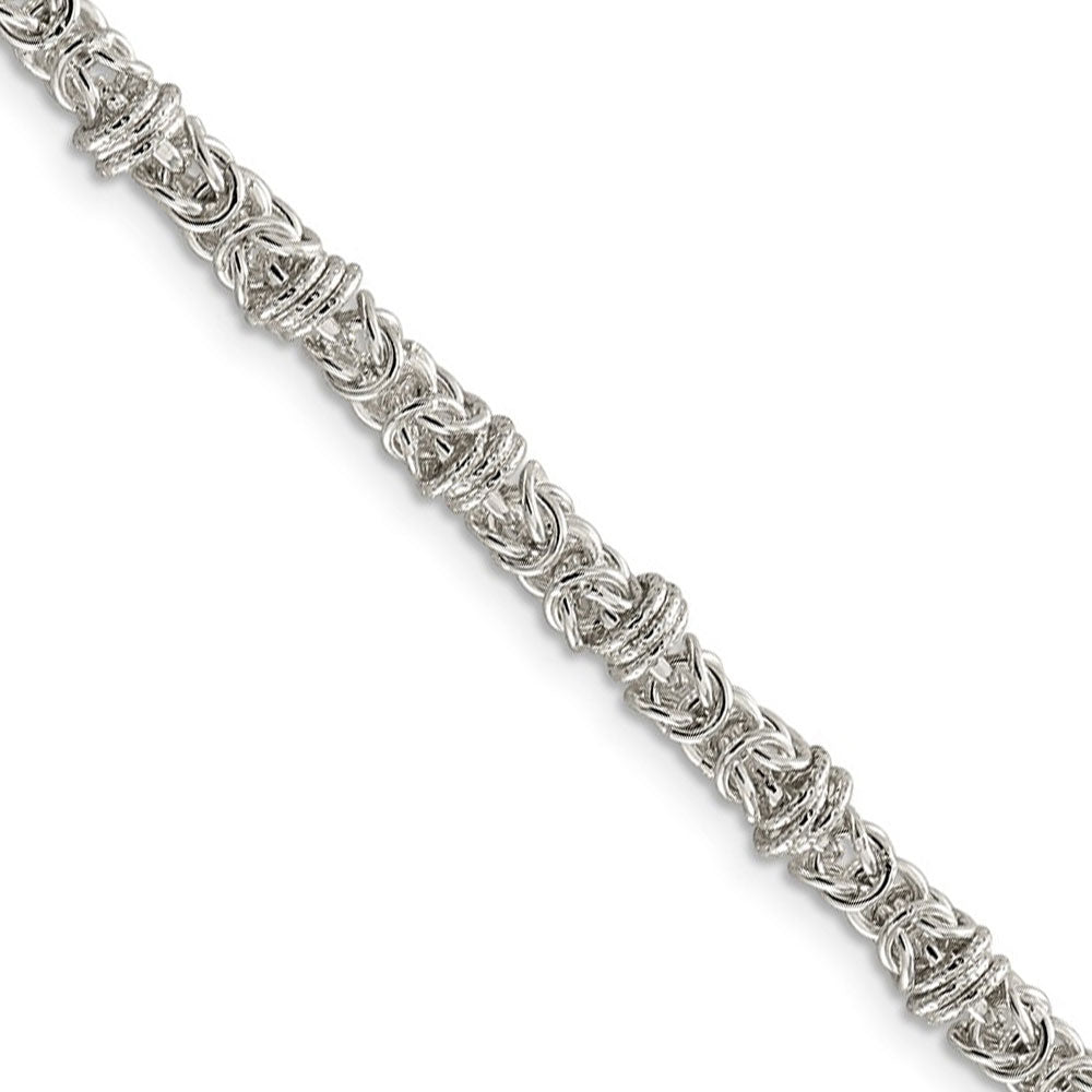 Mens 4mm Sterling Silver Fancy Solid Byzantine Chain Necklace, Item C8914 by The Black Bow Jewelry Co.