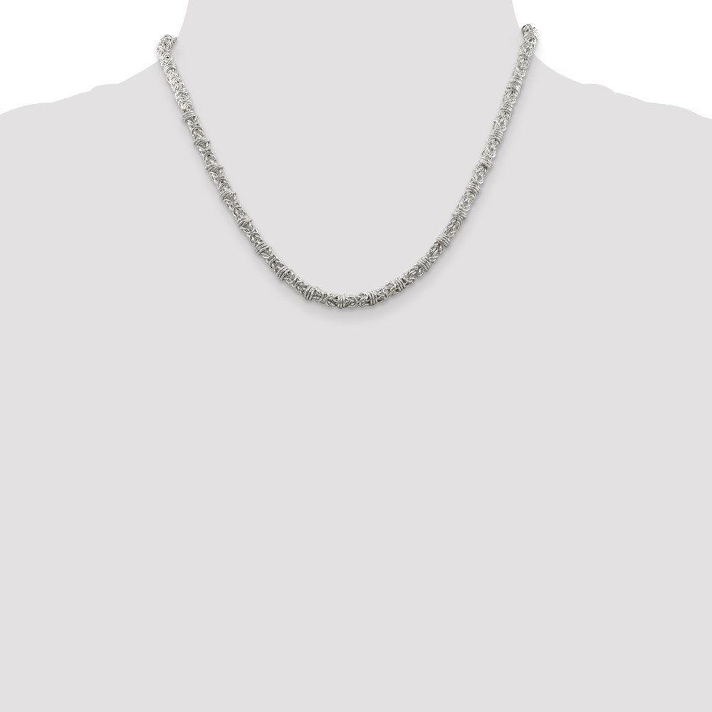 Alternate view of the Mens 4mm Sterling Silver Fancy Solid Byzantine Chain Necklace by The Black Bow Jewelry Co.