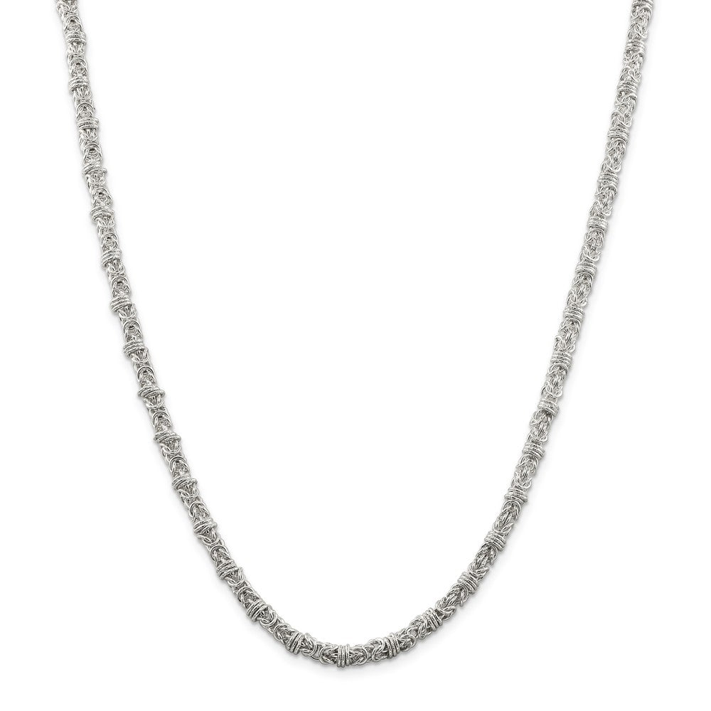 Alternate view of the Mens 4mm Sterling Silver Fancy Solid Byzantine Chain Necklace by The Black Bow Jewelry Co.