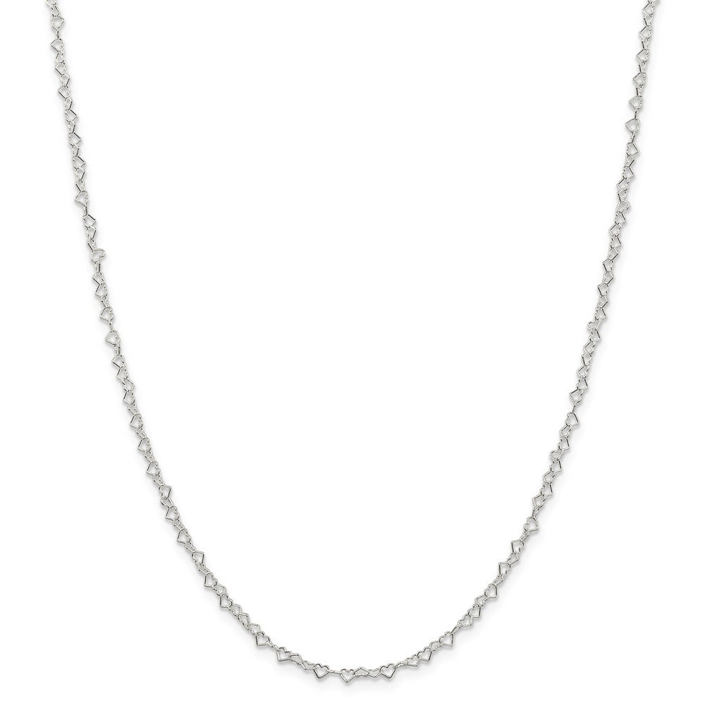 Alternate view of the 3.5mm, Sterling Silver Heart Link Chain Necklace by The Black Bow Jewelry Co.