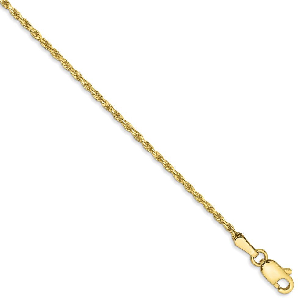 1.3mm 10k Yellow Gold Diamond Cut Solid Rope Chain Anklet or Bracelet