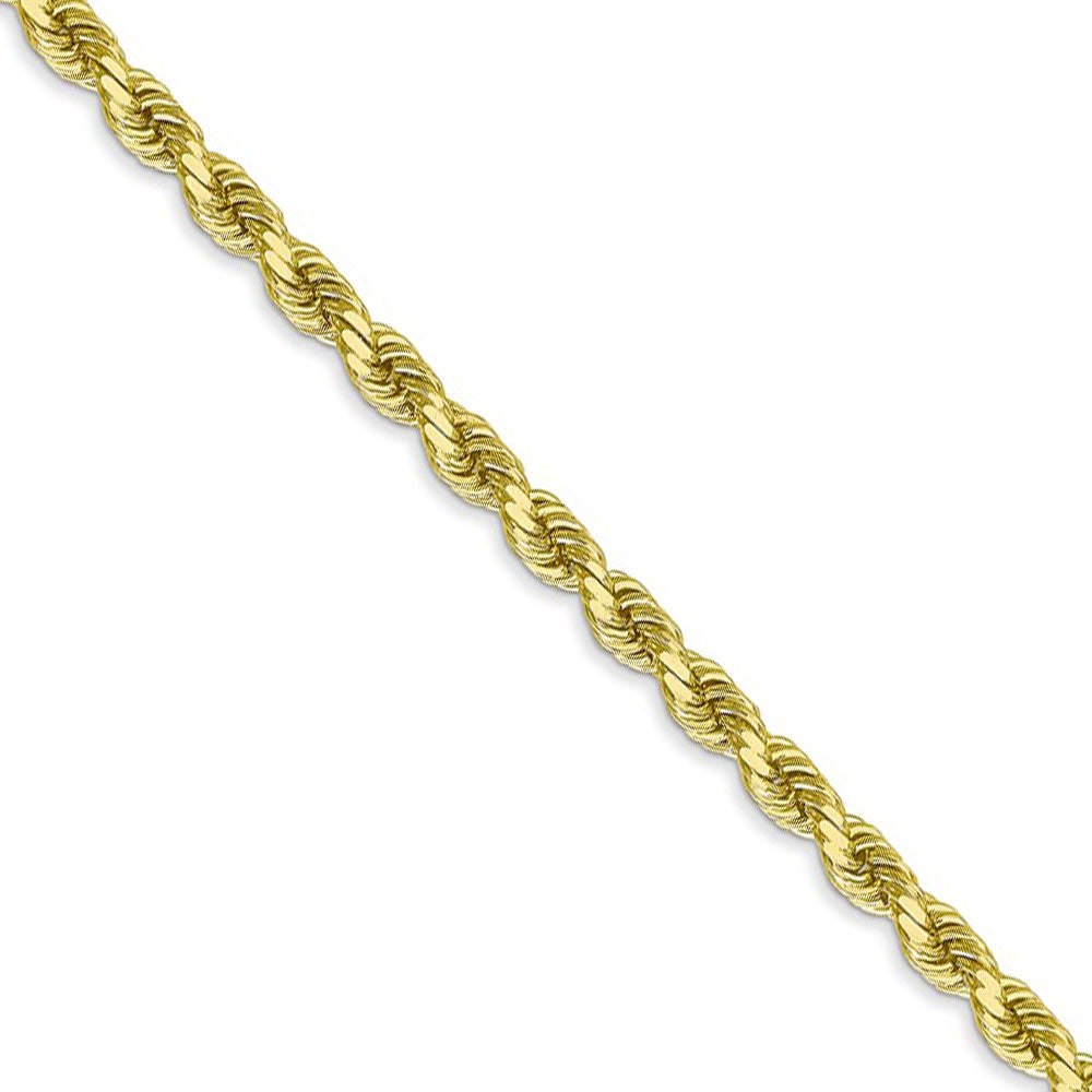 3.5mm, 10k Yellow Gold Diamond Cut Solid Rope Chain Necklace