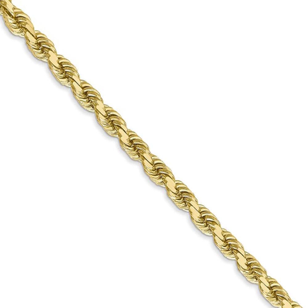 4mm 10k Yellow Gold Diamond-Cut Solid Rope Chain Necklace