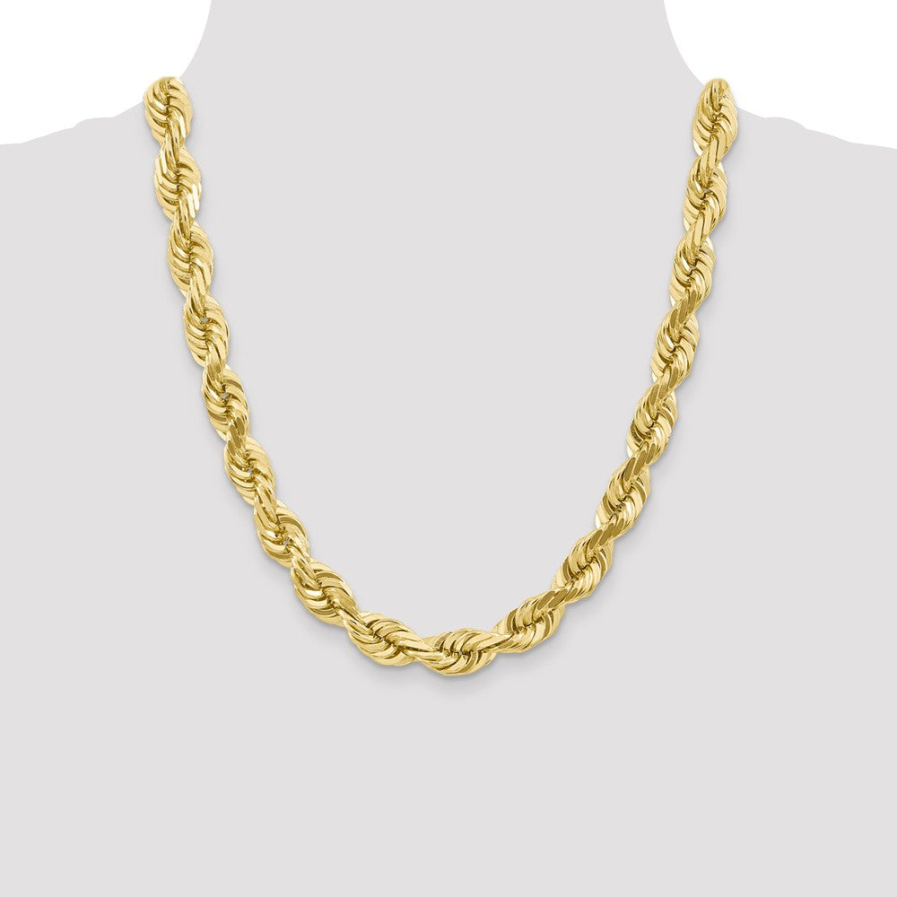 Men's 10mm 10K Yellow Gold Diamond Cut Solid Rope Chain Necklace, 24in by The Black Bow Jewelry Co.