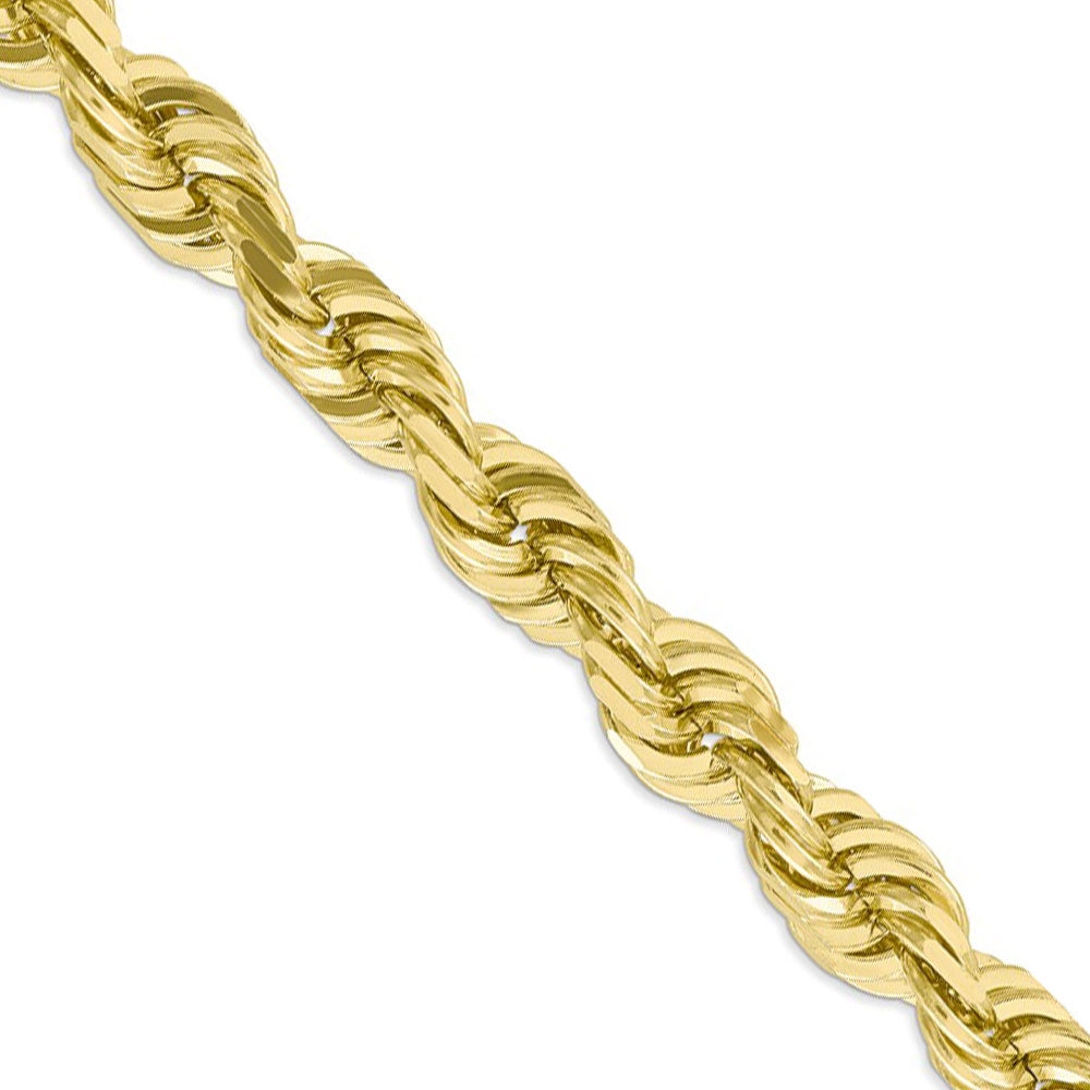 Men&#39;s 10mm 10k Yellow Gold Diamond Cut Solid Rope Chain Necklace