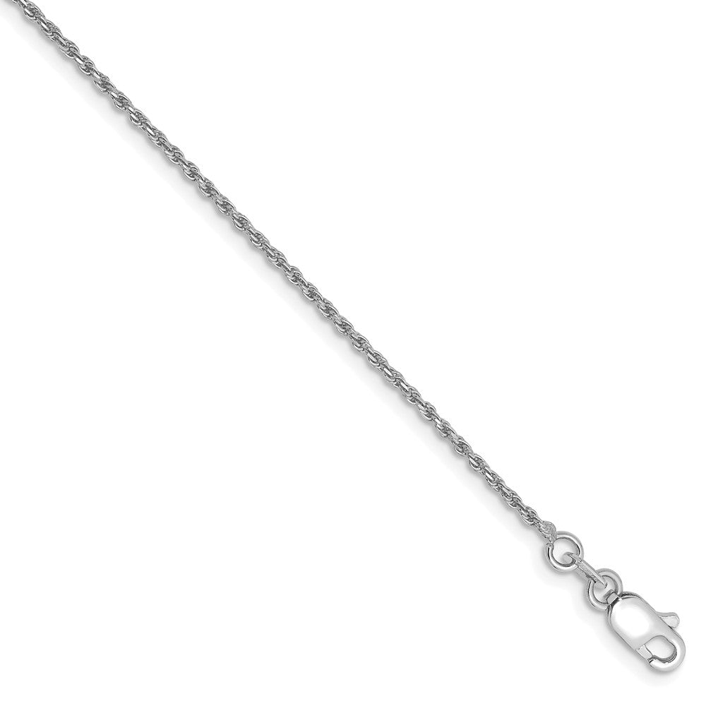1.2mm, 10k White Gold Diamond Cut Solid Rope Chain Anklet or Bracelet