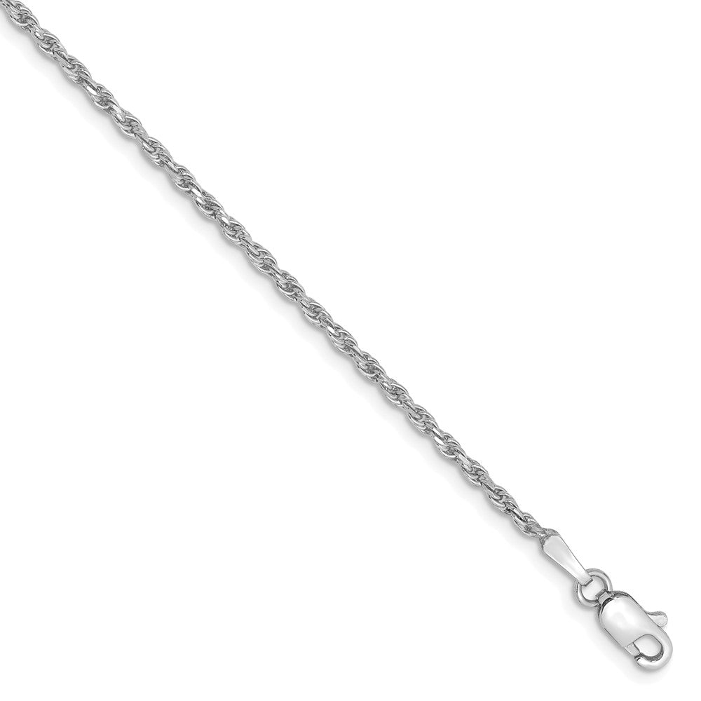 1.6mm, 10k White Gold Diamond Cut Solid Rope Chain Bracelet