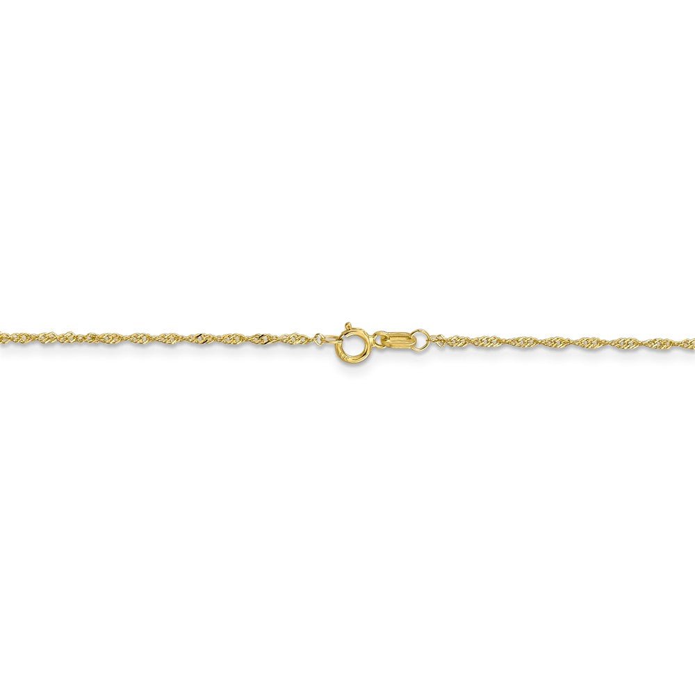 Alternate view of the 1.1mm, 10k Yellow Gold, Singapore Chain Anklet or Bracelet by The Black Bow Jewelry Co.