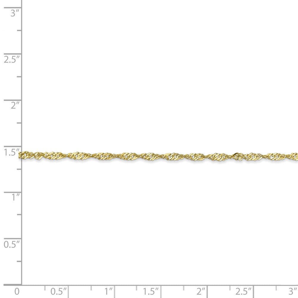 Alternate view of the 1.7mm, 10k Yellow Gold, Singapore Chain Anklet or Bracelet by The Black Bow Jewelry Co.