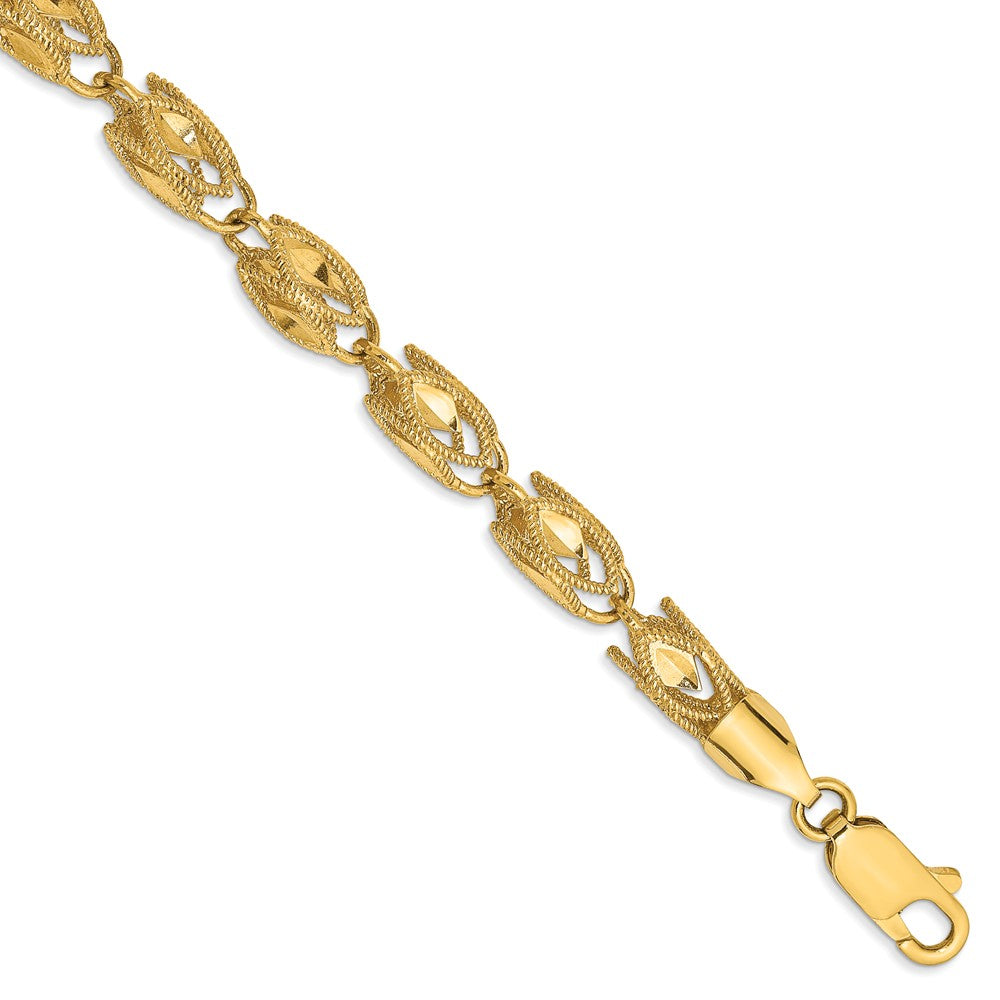 4mm, 10k Yellow Gold, Solid Marquise Chain Bracelet