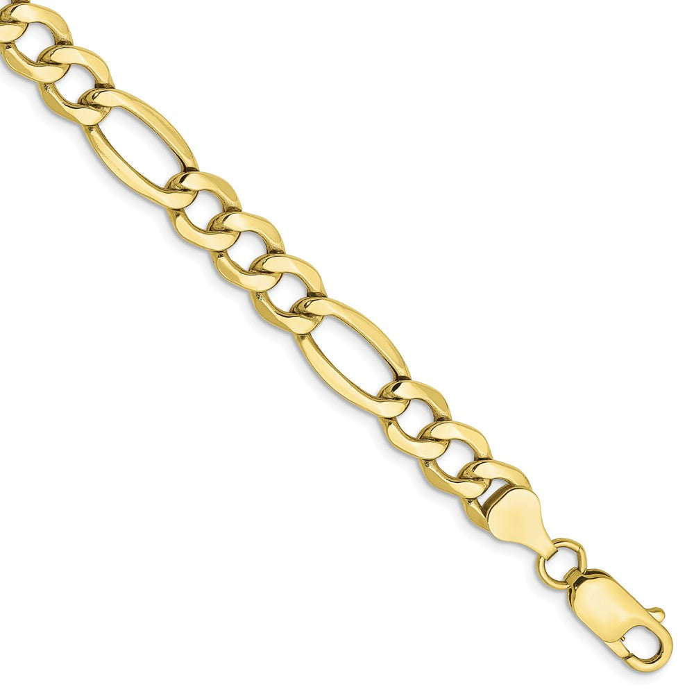 Men&#39;s 7.3mm, 10k Yellow Gold Hollow Figaro Chain Bracelet, Item C9016-B by The Black Bow Jewelry Co.