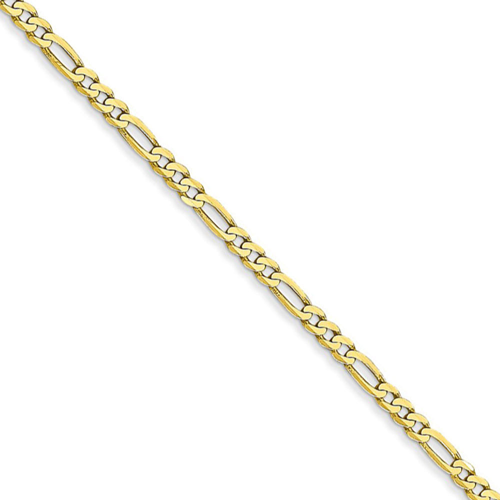 2.2mm, 10k Yellow Gold, Solid Concave Figaro Chain Necklace
