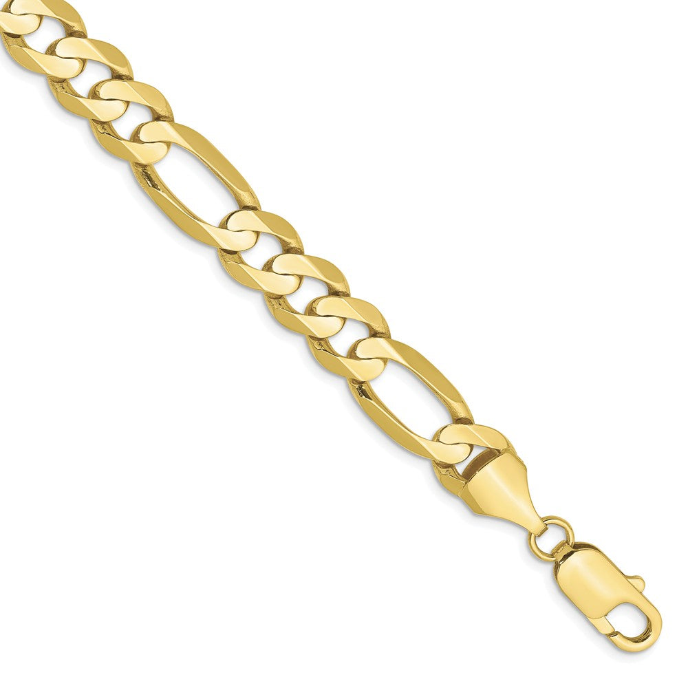 Men&#39;s 8.75mm, 10k Yellow Gold, Concave Figaro Chain Bracelet, Item C9026-B by The Black Bow Jewelry Co.