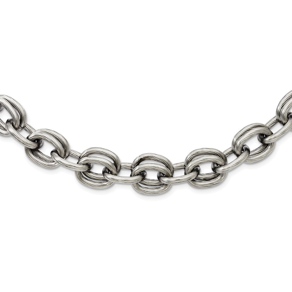 Men&#39;s Stainless Steel 11mm Textured and Brushed Link Necklace 22 Inch, Item C9031 by The Black Bow Jewelry Co.