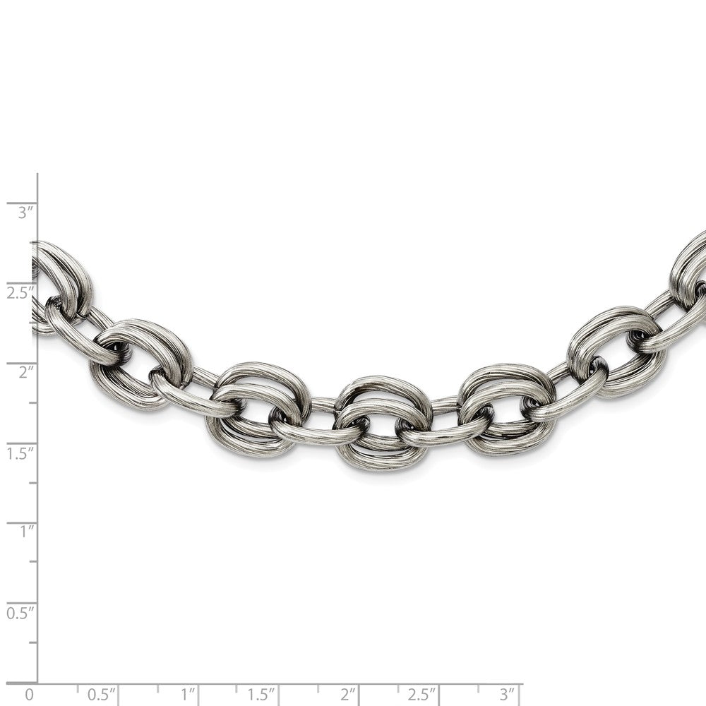 Alternate view of the Men&#39;s Stainless Steel 11mm Textured and Brushed Link Necklace 22 Inch by The Black Bow Jewelry Co.