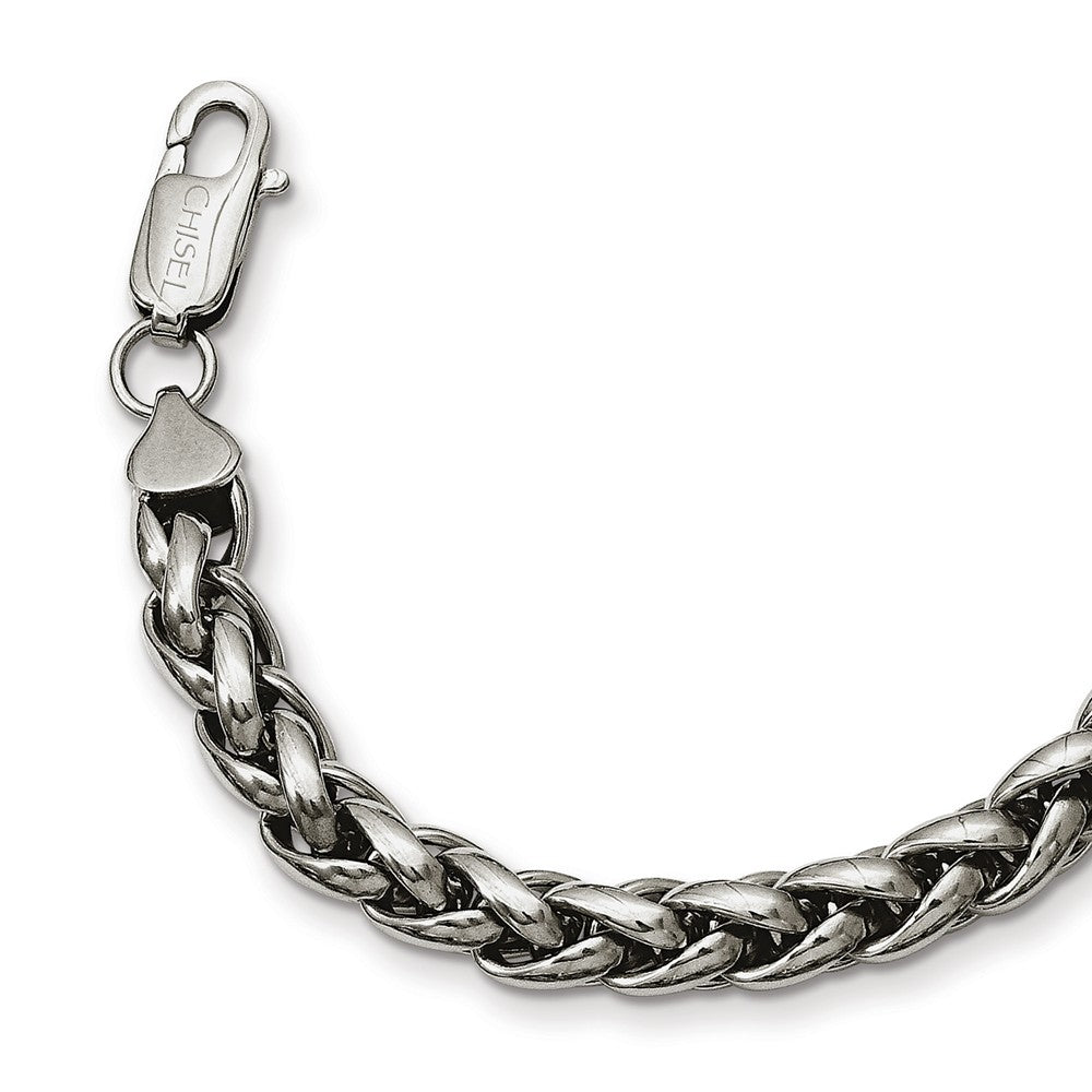 Alternate view of the Men&#39;s Stainless Steel 7mm Polished Spiga Chain Necklace by The Black Bow Jewelry Co.