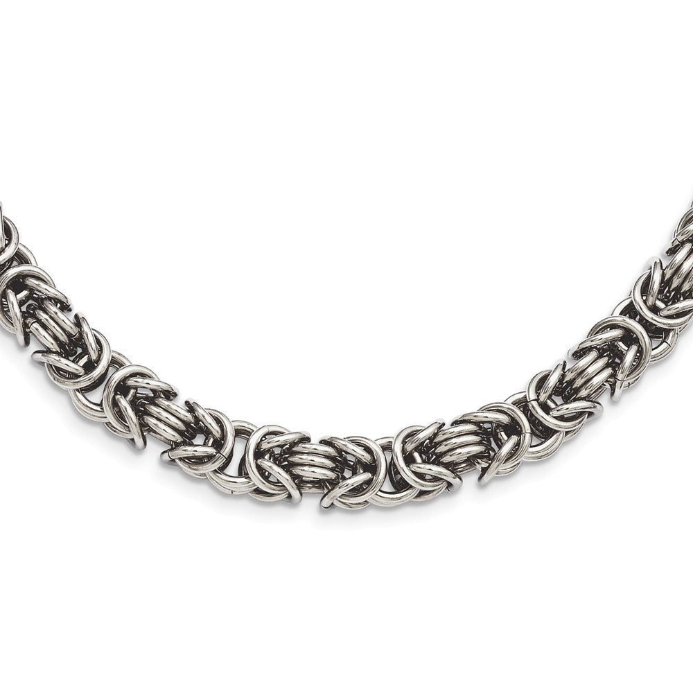 Men&#39;s Stainless Steel 7mm Byzantine Link Chain Necklace, Item C9040 by The Black Bow Jewelry Co.