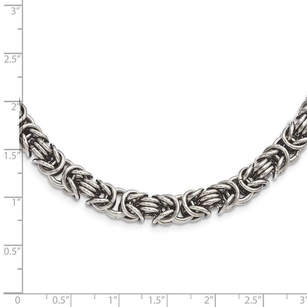 Alternate view of the Men&#39;s Stainless Steel 7mm Byzantine Link Chain Necklace by The Black Bow Jewelry Co.
