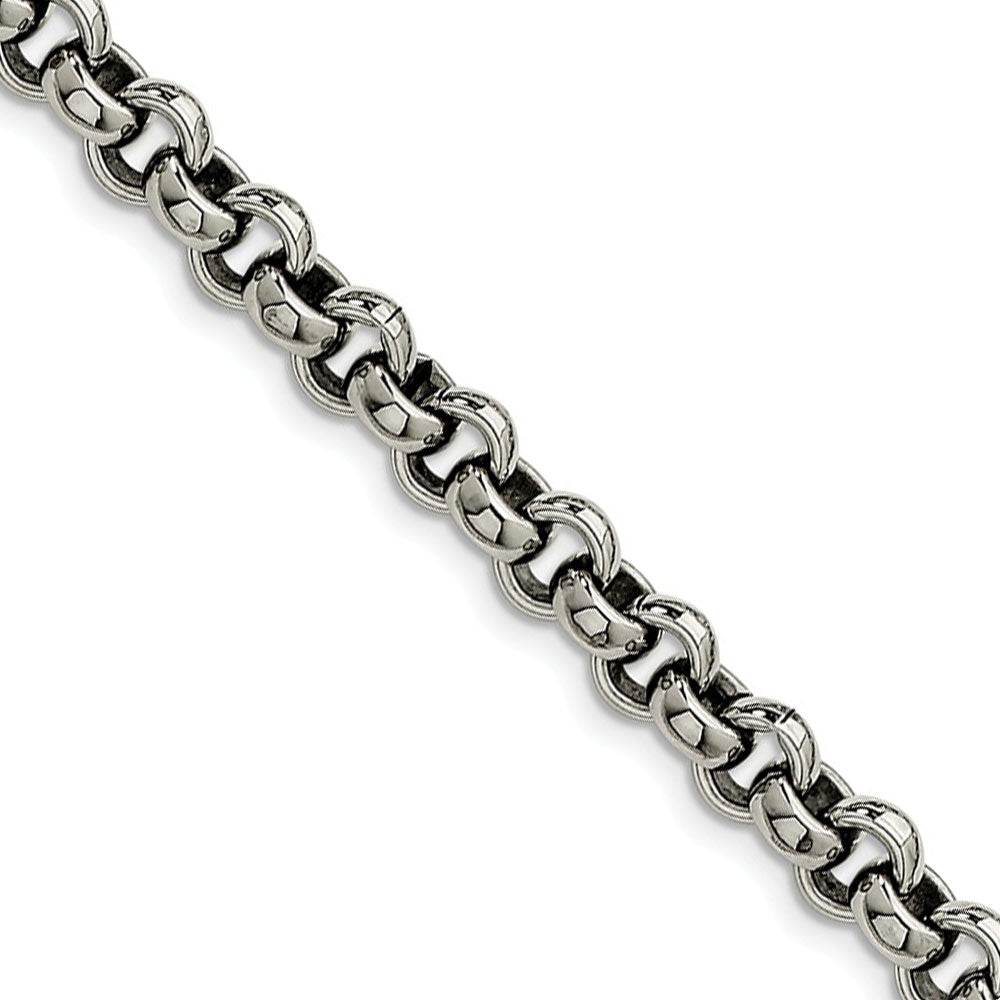 Men&#39;s 8mm Stainless Steel Polished Rolo Chain Necklace, Item C9051 by The Black Bow Jewelry Co.