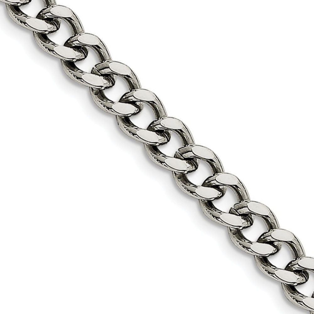 Men&#39;s 7.5mm Stainless Steel Heavy Flat Curb Chain Necklace, Item C9062 by The Black Bow Jewelry Co.