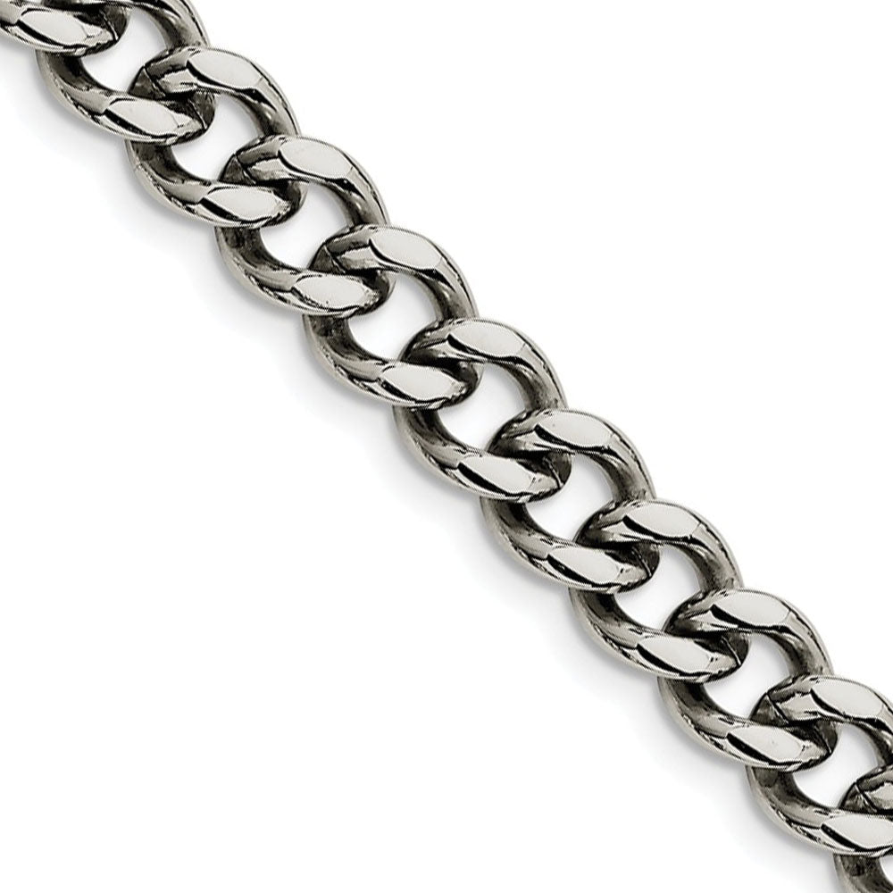 Men&#39;s 9.5mm Stainless Steel Heavy Flat Curb Chain Necklace
