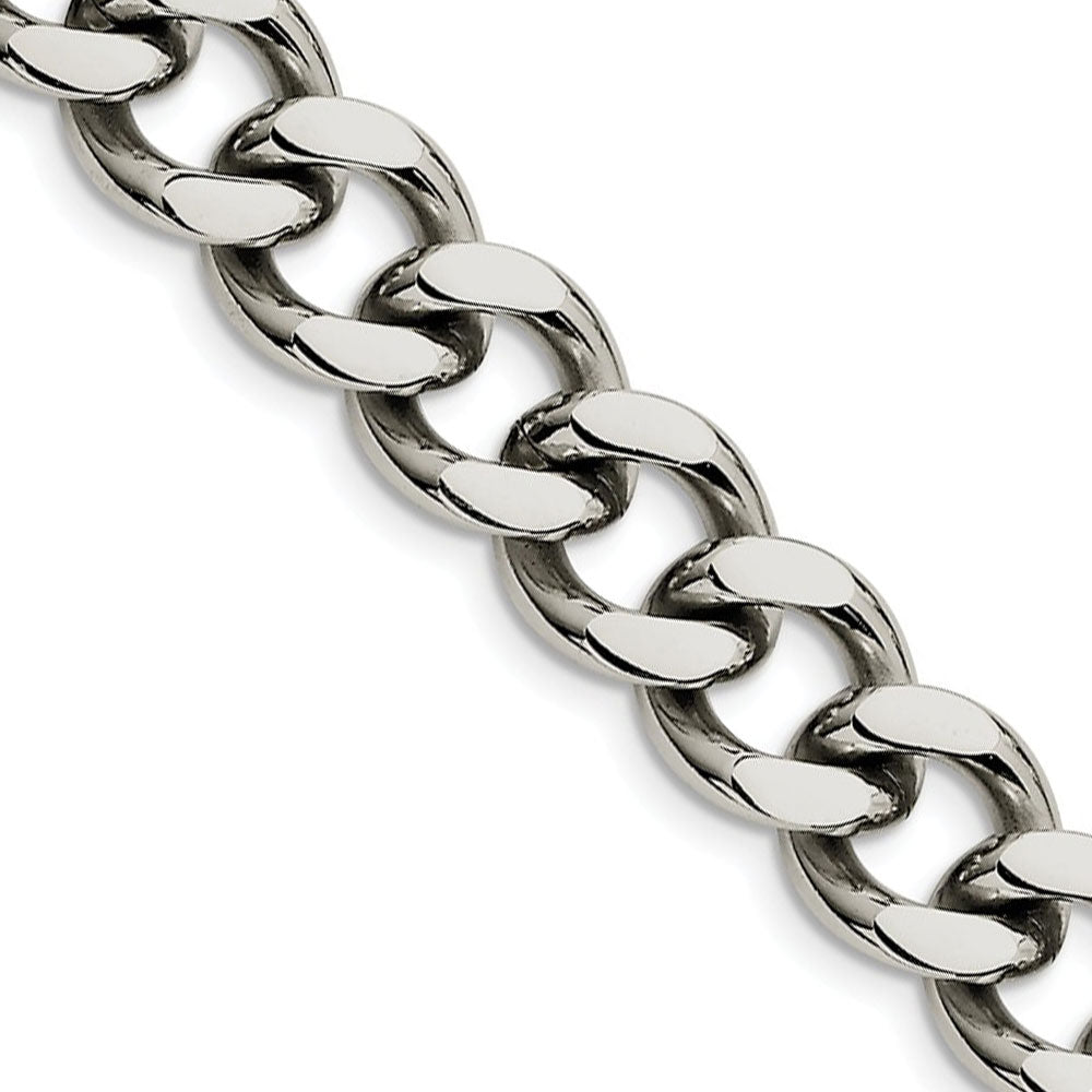 Men&#39;s 13.75mm Stainless Steel Heavy Flat Curb Chain Necklace, Item C9065 by The Black Bow Jewelry Co.