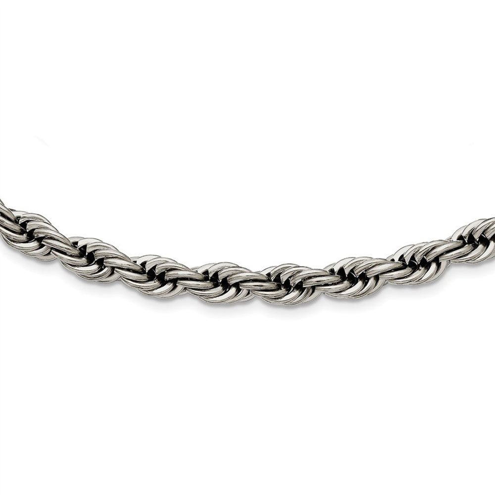 Alternate view of the Men&#39;s 7mm Stainless Steel Polished Rope Chain Necklace by The Black Bow Jewelry Co.
