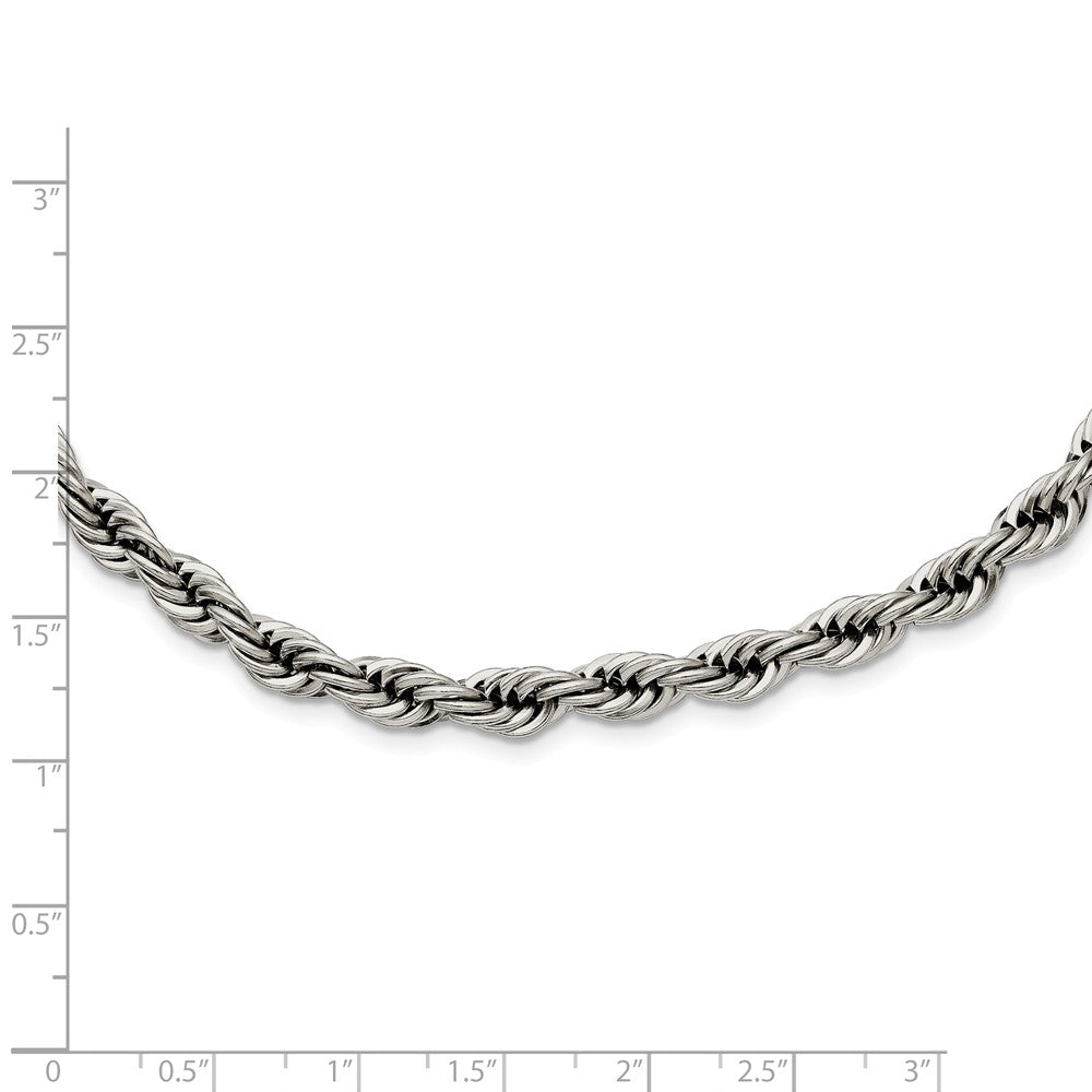 Alternate view of the Men&#39;s 6mm Stainless Steel Polished Rope Chain Necklace by The Black Bow Jewelry Co.