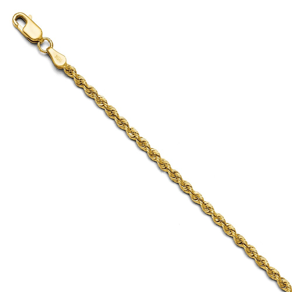 2.5mm Classic Solid Rope Chain Bracelet 14k Yellow Gold