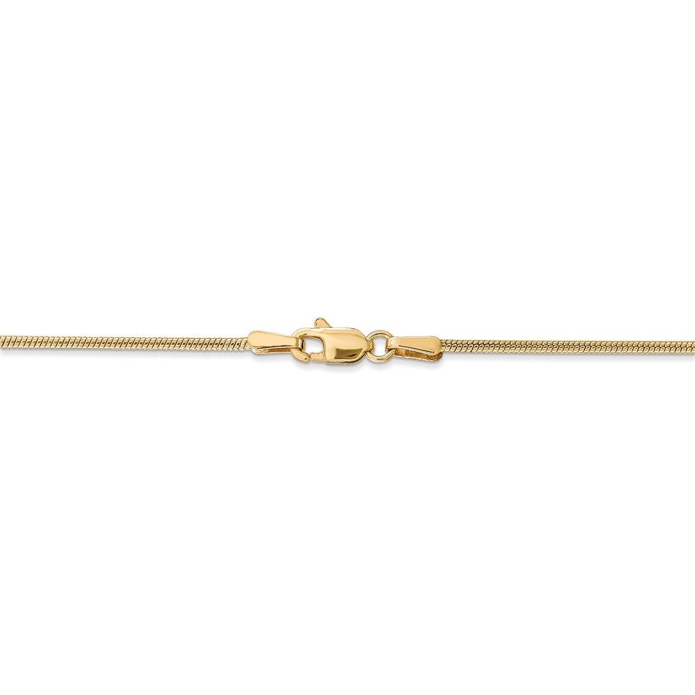 Alternate view of the 1.3mm 14k Yellow Gold Solid Round Snake Chain Necklace by The Black Bow Jewelry Co.