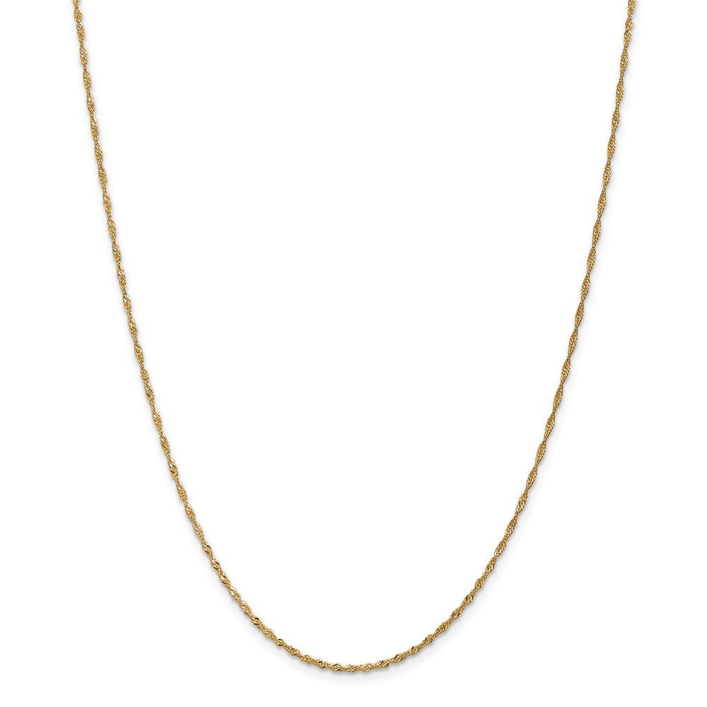 Alternate view of the 1.3mm 14k Yellow Gold Diamond Cut Singapore Chain Necklace by The Black Bow Jewelry Co.