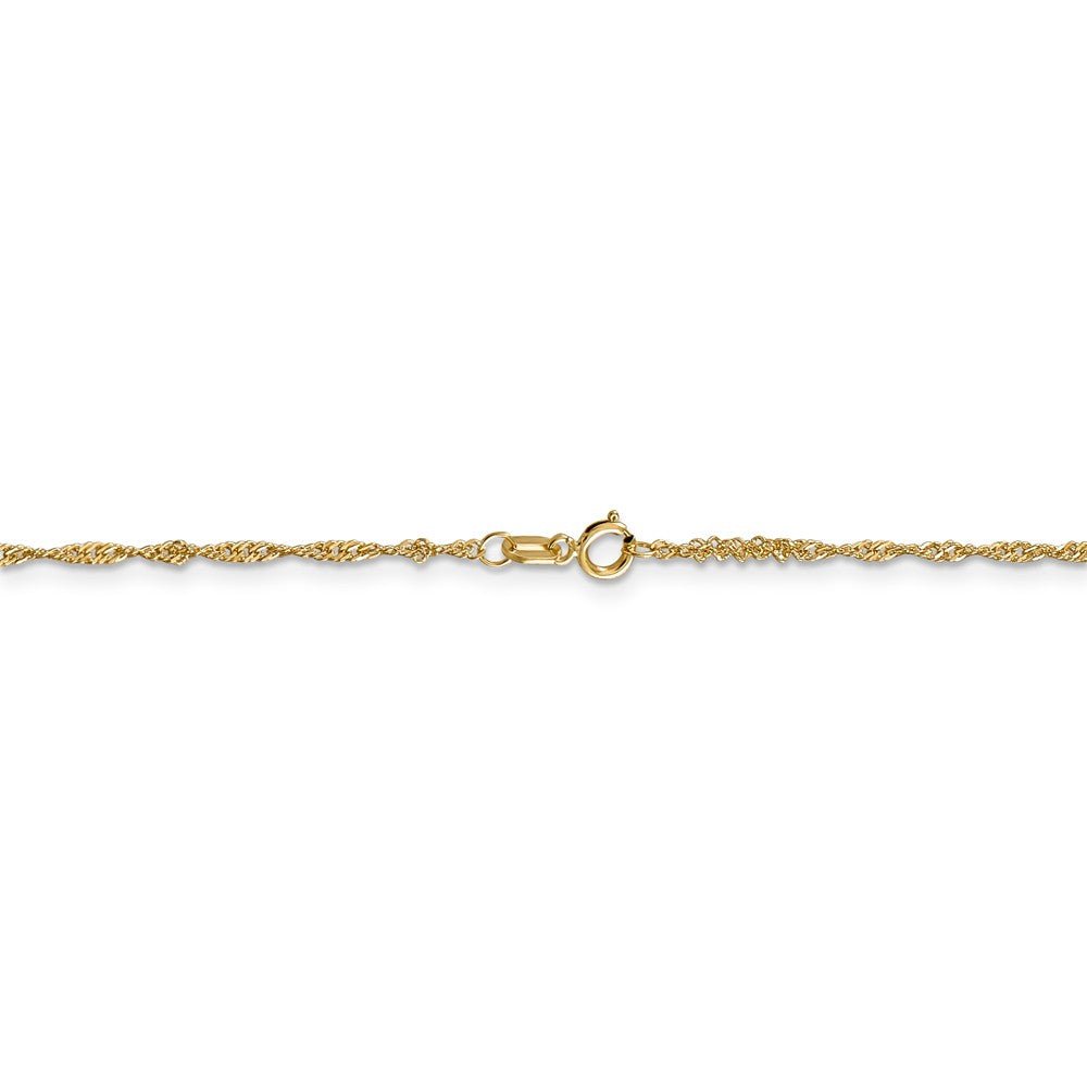 Alternate view of the 1.3mm 14k Yellow Gold Diamond Cut Singapore Chain Necklace by The Black Bow Jewelry Co.