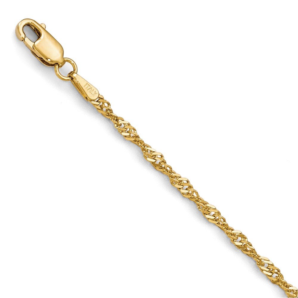 1.9mm 14k Yellow Gold Diamond Cut Singapore Chain Bracelet &amp; Anklet