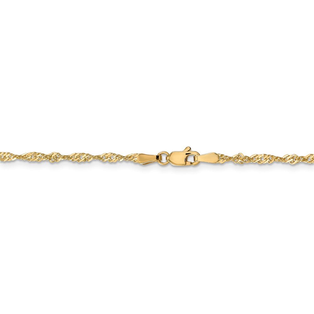 Alternate view of the 1.9mm 14k Yellow Gold Diamond Cut Singapore Chain Bracelet &amp; Anklet by The Black Bow Jewelry Co.