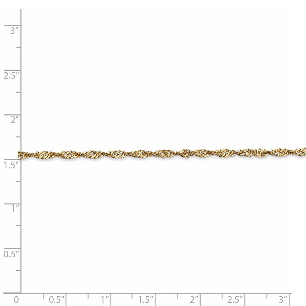Alternate view of the 1.9mm 14k Yellow Gold Diamond Cut Singapore Chain Bracelet &amp; Anklet by The Black Bow Jewelry Co.