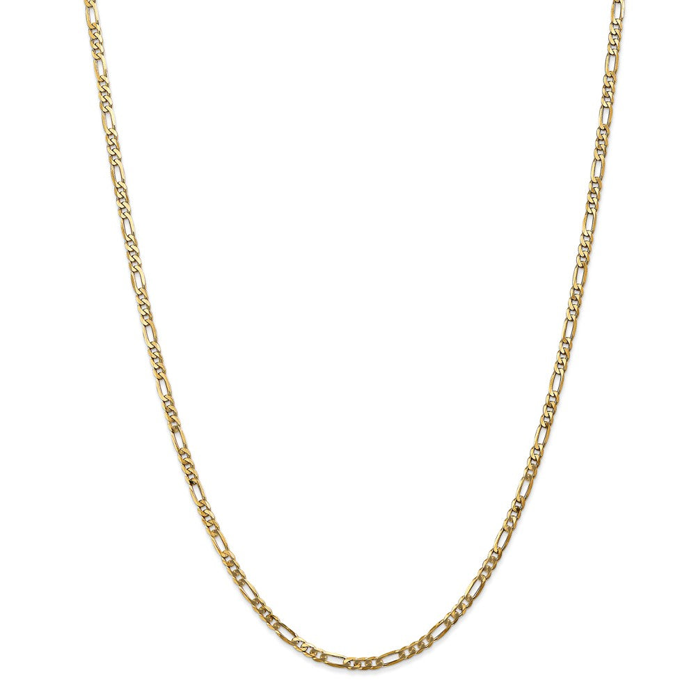 3.25mm 14k Yellow Gold Solid Flat Figaro Chain Necklace