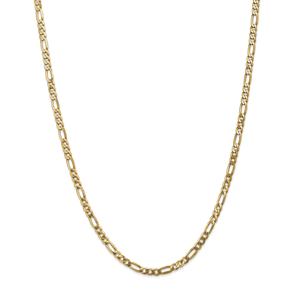 4mm 14k Yellow Gold Solid Flat Figaro Chain Necklace