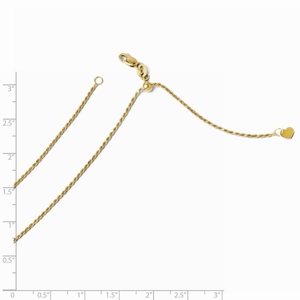 Alternate view of the 1.2mm 14k Yellow Gold Adjustable D/C Rope Chain Necklace, 22 Inch by The Black Bow Jewelry Co.