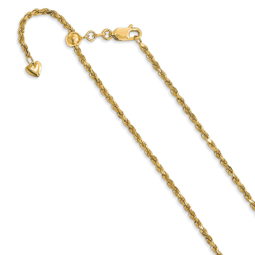 2mm 14k Yellow Gold Adjustable Hollow Rope Chain Necklace, Item C9301 by The Black Bow Jewelry Co.
