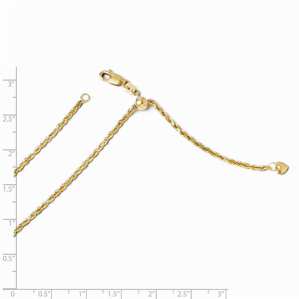 Alternate view of the 2mm 14k Yellow Gold Adjustable Hollow Rope Chain Necklace by The Black Bow Jewelry Co.