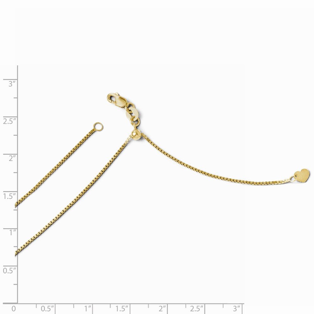 Alternate view of the 0.9mm 14k Yellow Gold Adjustable Box Chain Necklace by The Black Bow Jewelry Co.