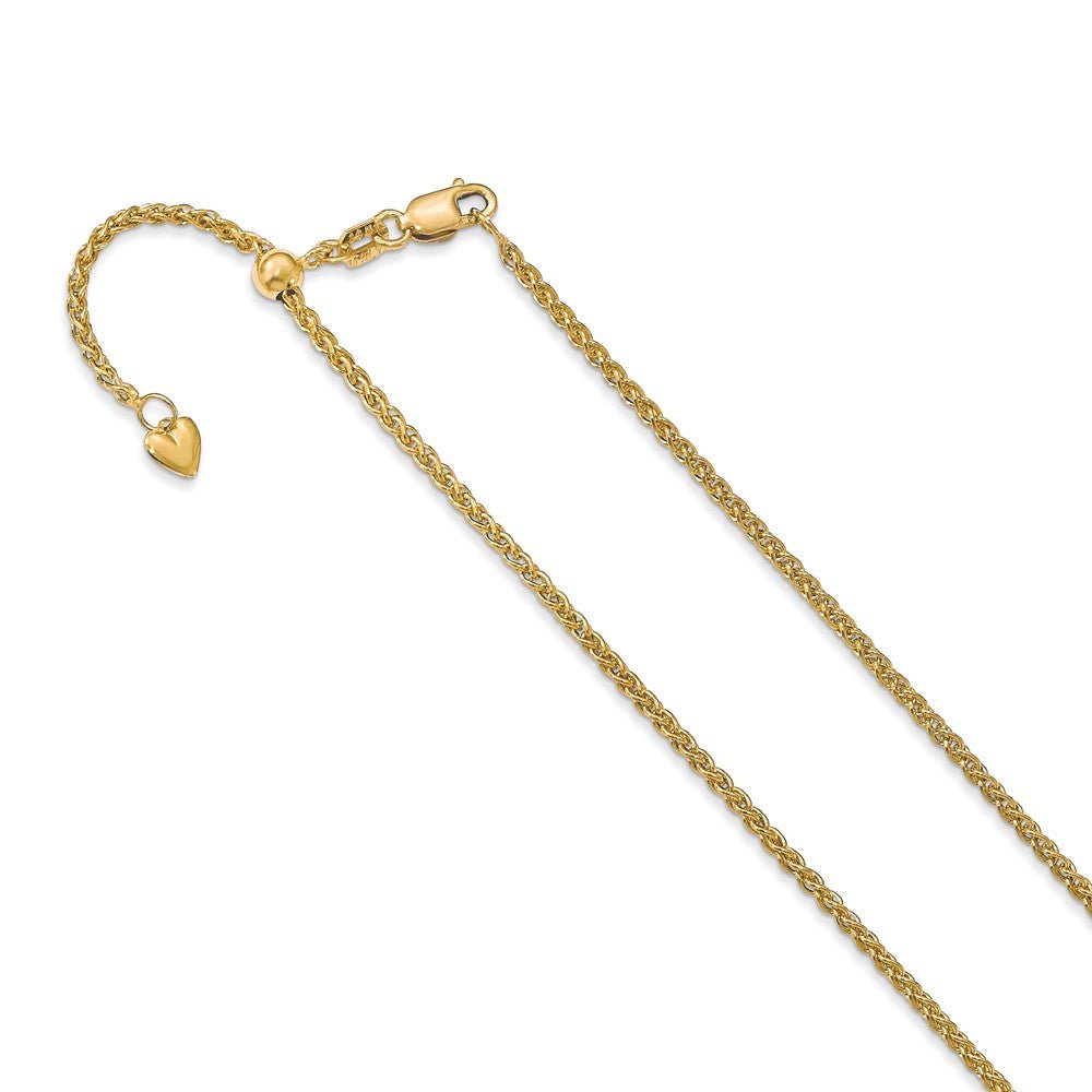 1.6mm 14k Yellow Gold Adjustable Hollow Wheat Chain Necklace