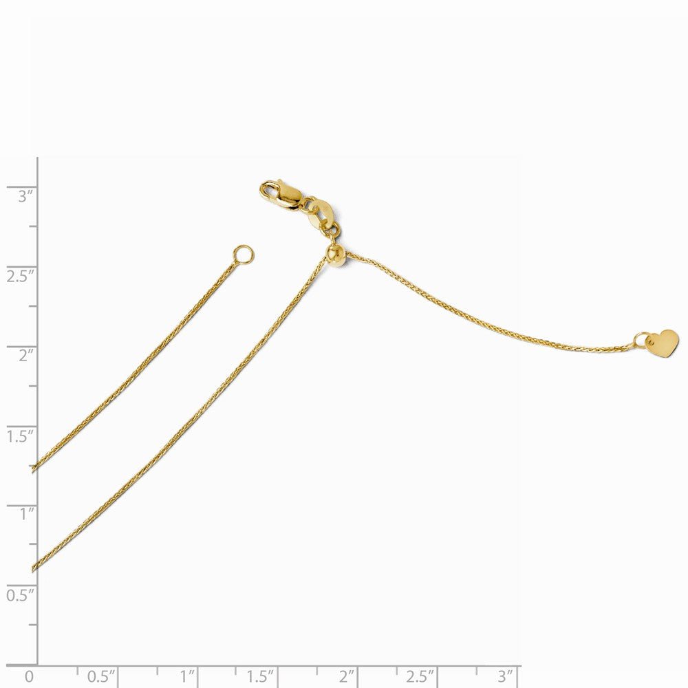 Alternate view of the 0.8mm 14k Yellow Gold Adjustable Solid Wheat Chain Necklace by The Black Bow Jewelry Co.