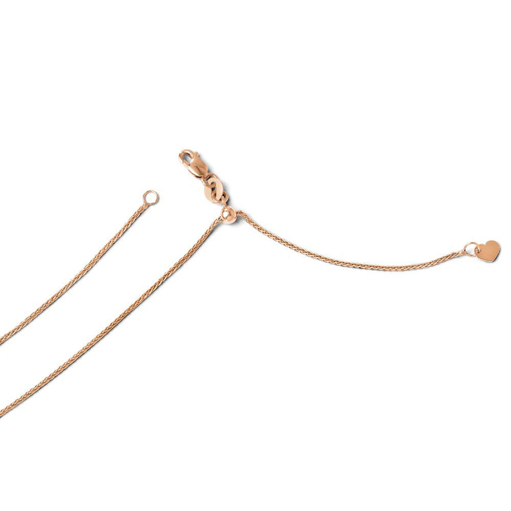 1mm 14k Rose Gold Adjustable Solid Wheat Chain Necklace