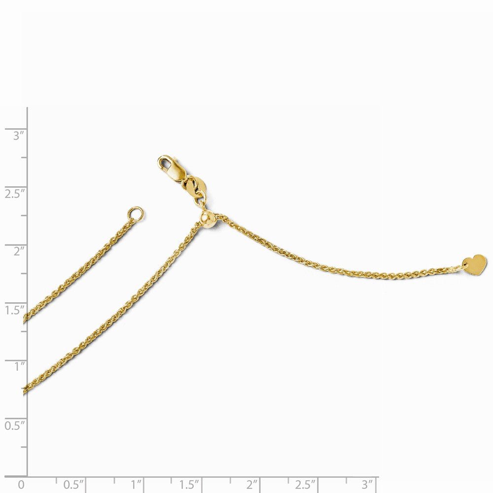 Alternate view of the 1.4mm 14k Yellow Gold Adjustable Solid Wheat Chain Necklace by The Black Bow Jewelry Co.