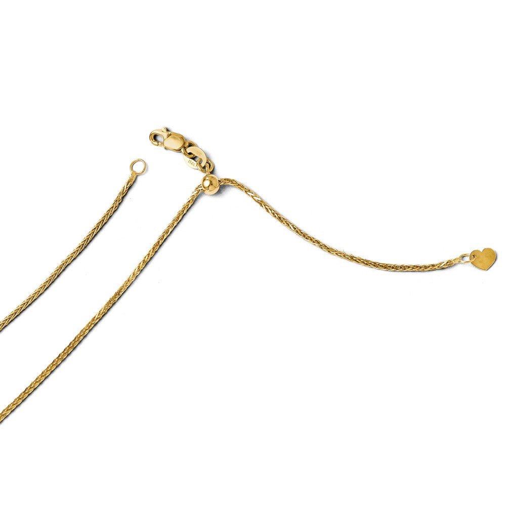 1.3mm 14k Yellow Gold Adjustable D/C Wheat Chain Necklace, 22 Inch, Item C9337-22 by The Black Bow Jewelry Co.