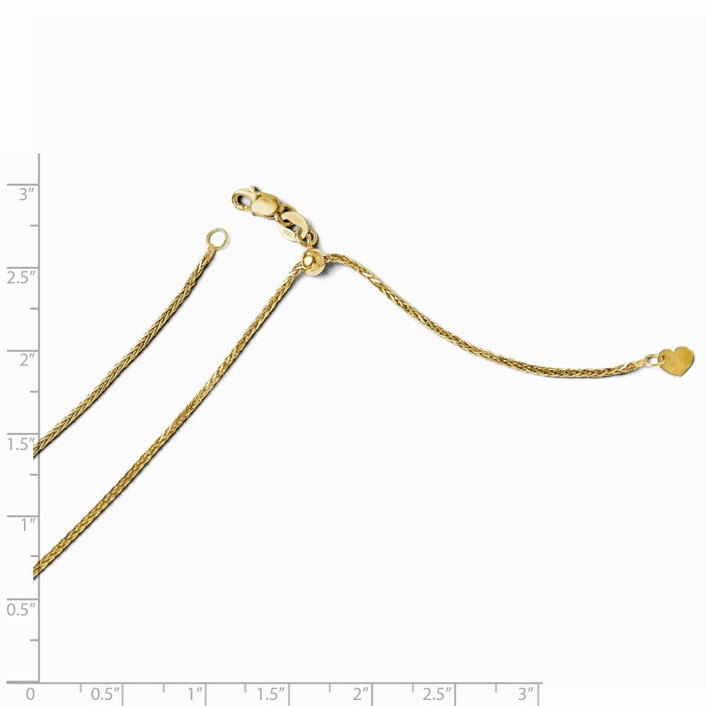 Alternate view of the 1.3mm 14k Yellow Gold Adjustable D/C Wheat Chain Necklace, 22 Inch by The Black Bow Jewelry Co.