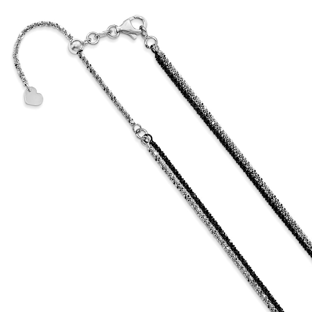 2mm 14k White Gold &amp; Black Plated 2 Strand Cyclone Necklace, 16-18 In, Item C9340-18 by The Black Bow Jewelry Co.