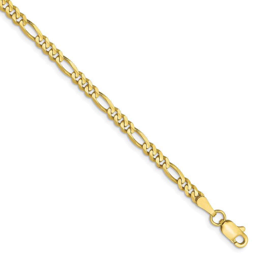 3mm 10k Yellow Gold Solid Concaved Figaro Chain Bracelet &amp; Anklet